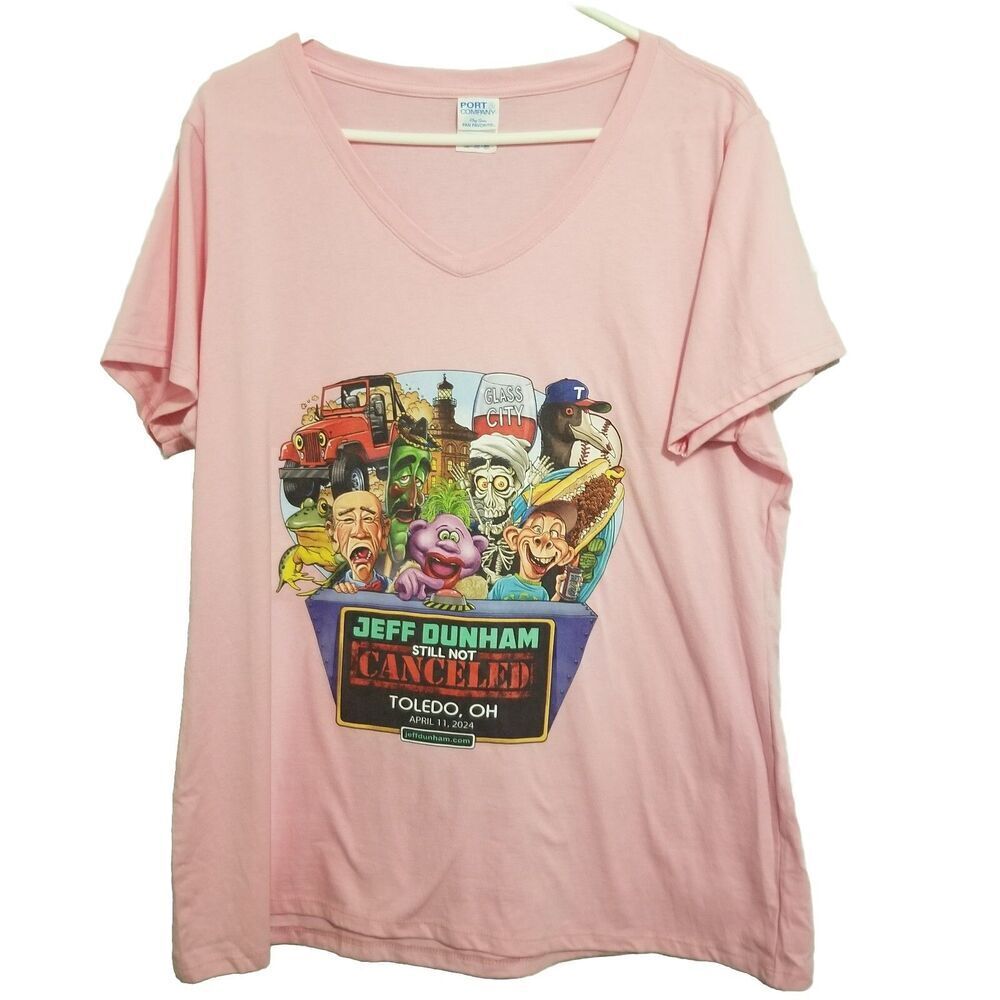 Jeff Dunham Womens Vneck Tshirt Pink XLarge Port Authority Toledo OH NWOT
